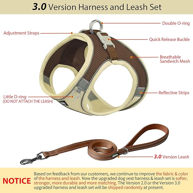 AIITLE Easy Walk Dog Harness and Leash Set - Pet Supply No Pull, Step in Adjustable Dog Harness with Padded Vest, Dog Harness No Choke Over, Easy to Put on Medium Dogs Beige L