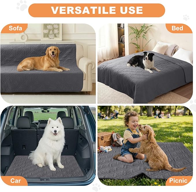 100% Waterproof Dog Couch Protector, Triple-Layer Waterproof Dog Bed Cover Pet Blanket Reversible 2-Tone Sofa Shield, Non-Slip Furniture Guard for Pets(42×50 Inch, Gray+Gray)