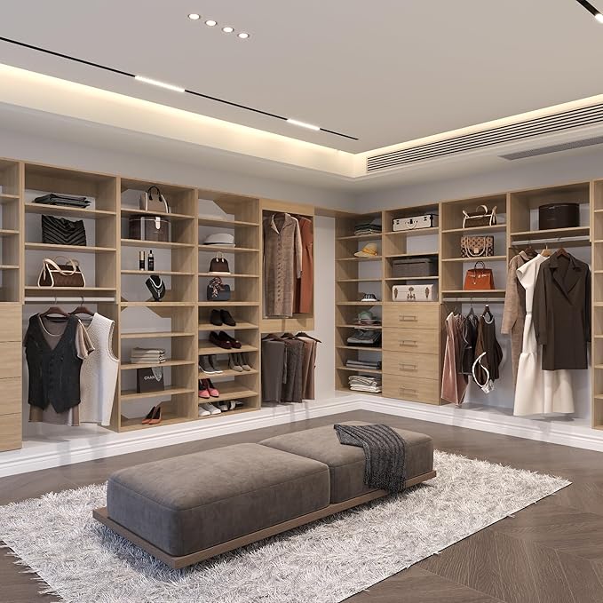 MODCART Tall Hanging Closet Unit, Modular Closet System, Wood Closet System Organizer with Storage for Walk In Closets, Clothing Rack Wardrobe Closet for Hanging Clothes, Bedroom, Wood, 28.5"W
