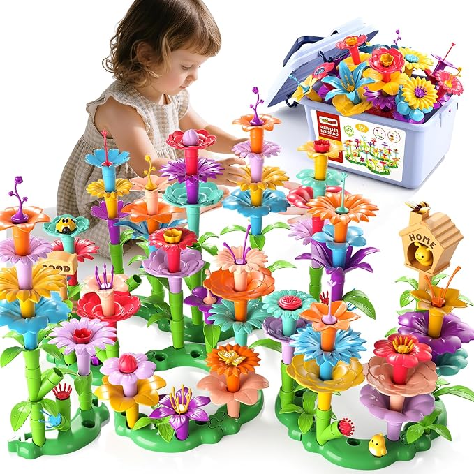 Garbo Star 148PCS Flower Garden Building Toys for 3 4 5 6 Year Old Girls, Educational Activity Preschool Birthday Gifts for 3 4 5 Year Old Girls, Building Stem Toys for Kids Toddlers Ages 3-5