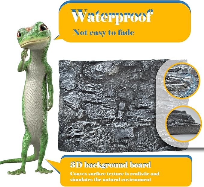Reptile Tank Background Board Rock Terrarium Cork Background Board 3D Wall Backdrop Aquarium DéCor Backgrounds Amphibian Habitat Decoration for Lizards Leopard Gecko Bearded Dragons Turtle