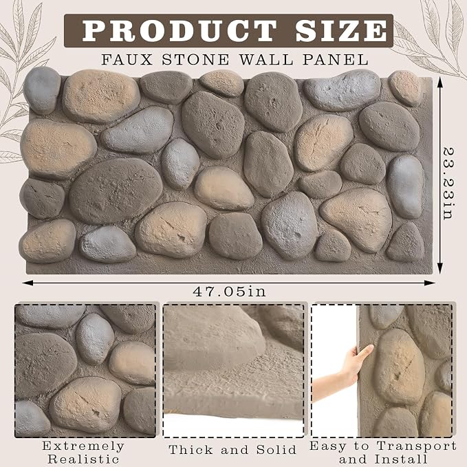 1 Pack PU Faux Stone Panel 47"w x 23.23"h x 2"d Stone Veneer