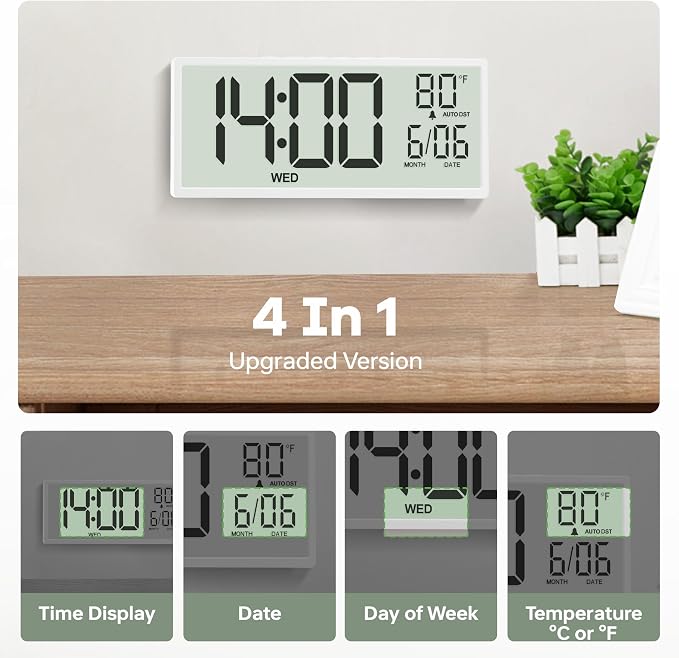 JALL 14.5" Large Digital Wall Clock Battery Operated
