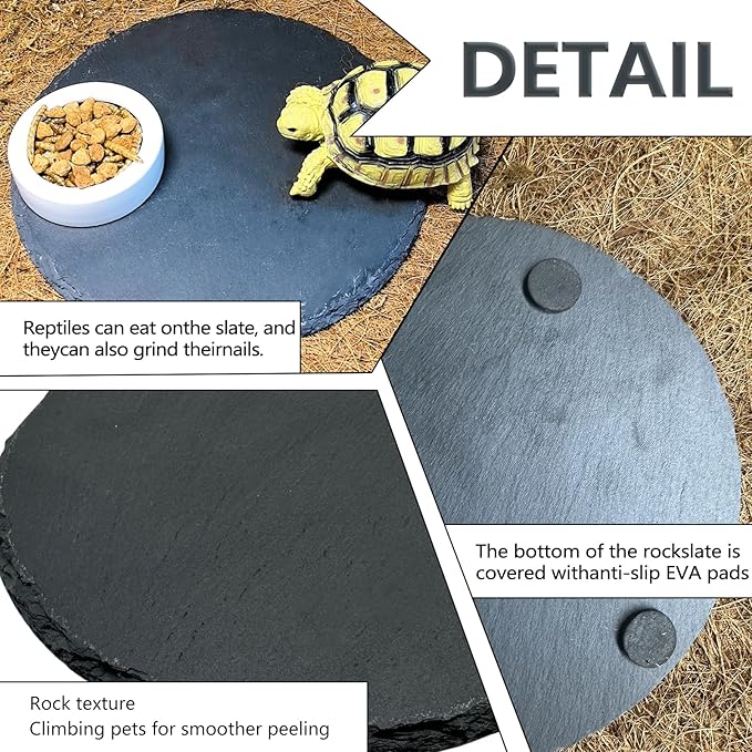 Tfwadmx Reptile Basking Platform,7.8IN Tortoise Rock Slate Plate Feeding Food Bowl Dish Turtle Bathing Resting Terrace for Lizard Bearded Dragon Chameleon Gecko Snake Frog Newt