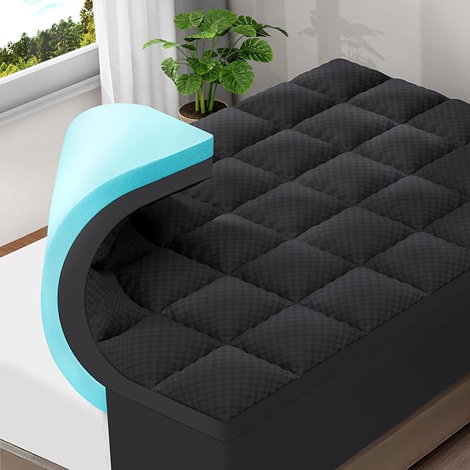 OLANLY Dual-Layer 4 Inch Twin Size Memory Foam Mattress Topper for Back Pain, 2 Inch Cooling Pillow Top Mattress Pad Cover and 2 Inch Gel Memory Foam Topper, Deep Elastic Pocket, Black