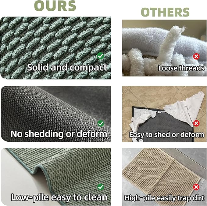 Bathroom Rugs Non Slip Washable, Super Absorbent Thin Bath Mat Quick Dry Low Pile Bathroom Rug, Sage Green 24"x36"