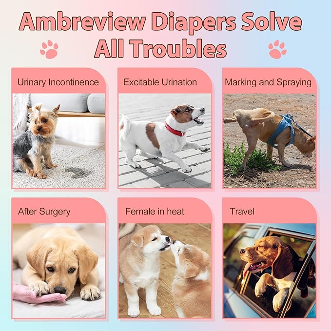 Ambreview Disposable Dog Diapers Female, Just Pull It Up, Doggie Diapers for Female Dogs, Strong Absorbency | Leak Proof, for Dogs in Heat | Elderly | Disabled, XL 30 PCS