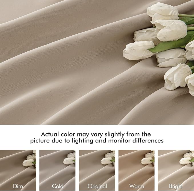 MIULEE Taupe Back Tab Blackout Curtains 90 Inches Long 2 Panels Set