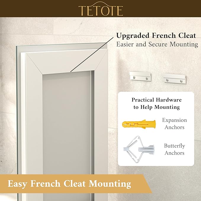TETOTE 60 x 28 LED Lighted Bathroom Mirror with Lights, Brighter Front and Backlit Light up Mirror for Bathroom Vanity Wall, 3-Color Dimmable Illuminated Antifog Mirror, Waterproof, Tempered Glass