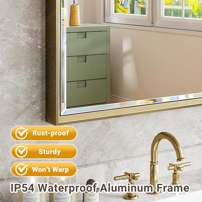 Gold Bathroom Mirror 36x36 Inch Square Beveled Bathroom Vanity Mirror Brushed