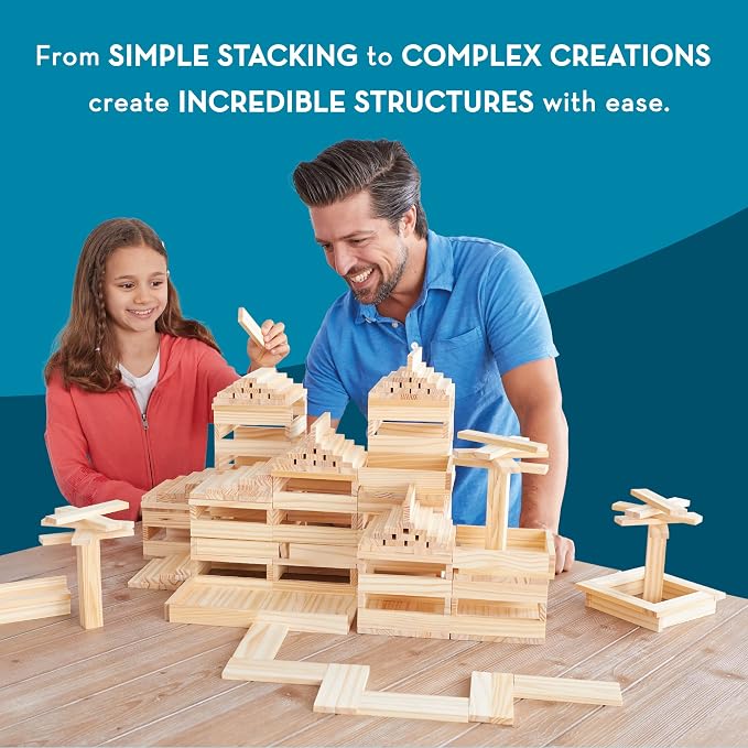 KEVA Structures 200 Wood Building Planks Set - Building Toy Includes 200 Wooden Blocks and Idea Book - Ages 5 and Up