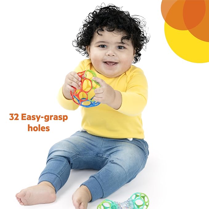 Bright Starts Easy-Grasp Oball Bundle Gift Set - Grasp The Day, Ball and Rattle Toys 2-Pack, BPA Free, Unisex, Newborn+