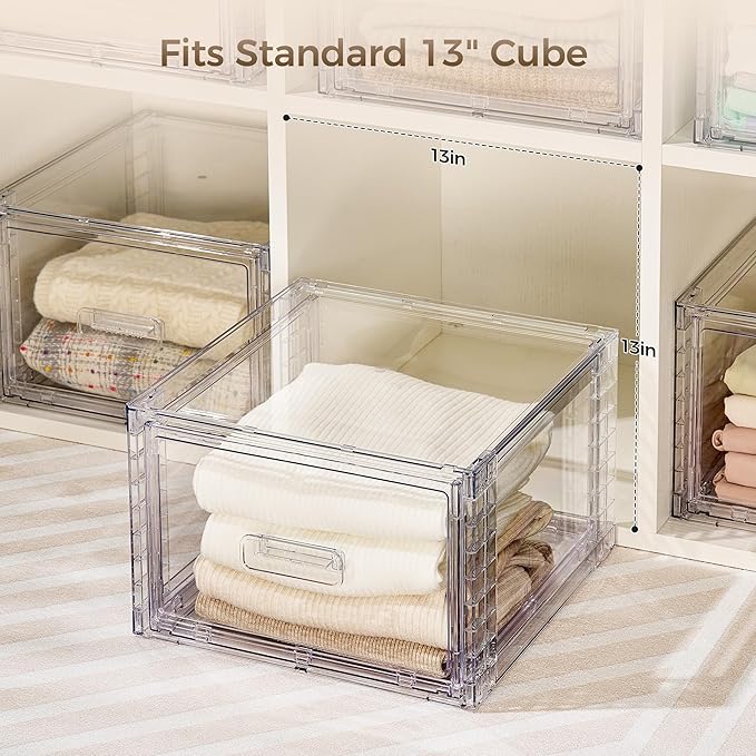 Vtopmart 3 Pack 18QT Clear Stackable Storage Drawers,Easily Assemble Closet Organizers,Plastic Storage Bins for Bathroom,Cabinet,Kitchen Pantry,Under Sink Organization(Medium)