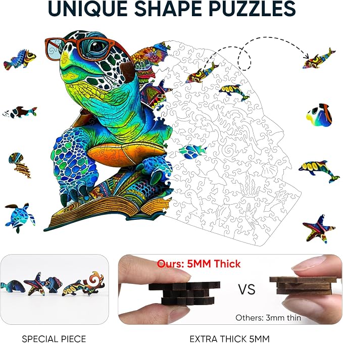 Mys Aurora Sea Turtle Puzzles for Adults 500 Pieces Family Game Gifts | 5MM Thick Jigsaw Puzzles Unique Shape Ocean Wooden Puzzles for Adults and Kids, 18.3 x 15.3 Inches