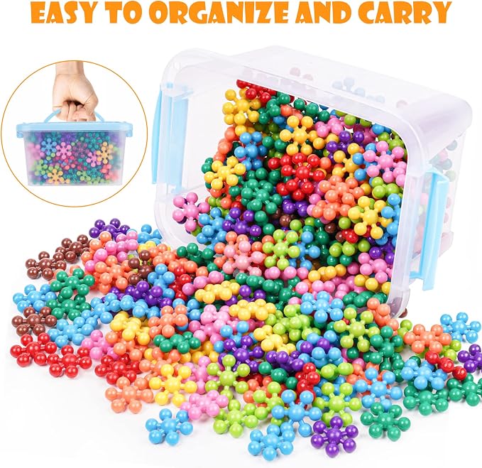 Building Blocks Educational Toy - 300PCS Snowflake Stem Construction Set for Kids 3+, Safe Non-Toxic Storage Case, Learning Gifts for Boys Girls, Multi-Color (Pack of 2)