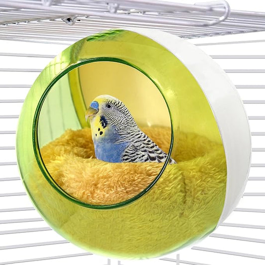 Bird Nest for Cage Bite-Resistant, Washable Clear Observation Small Bird House Hanging, Warm Birds Bed Plush Hut, Parakeet Nest to Lay Eggs Breeding Sleeping for Budgie Lovebird Canary (Green, Clear)