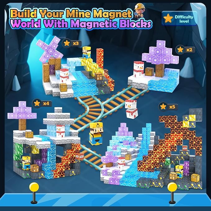 100PCS Large Magnetic Blocks-Build Mine Magnet World Ice Mine Sword Toddlers Toys for Kids Magnet Transparent Building Blocks Sensory Learning Toys for Boys and Girls Ages 3 4 5 6 7 8-12 Birthday Gift