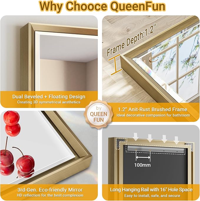 Gold Bathroom Mirror 36x36 Inch Square Beveled Bathroom Vanity Mirror Brushed
