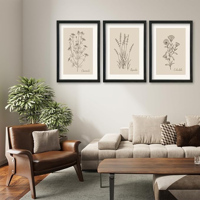 YWJKWLGS Vintage Botanical Wall Art 16x24 Inch Set Of 3 Wooded Framed