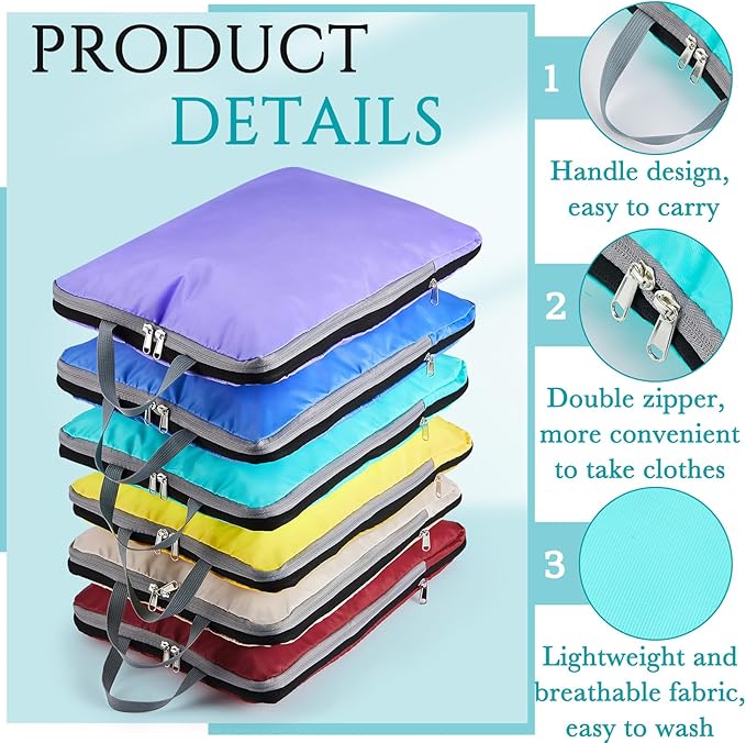 Hosuly 6 Pcs 17.3 x 12.6'' Compression Packing Cube Bag Extra Large Travel Expandable Space Saving Organizers XL for Luggage Storage(Colorful)