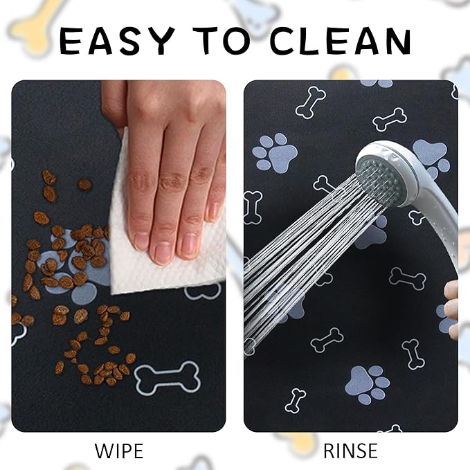 Pet Cat Dog Food Mat Non Slip Mat for Dog Water Bowl Mat Quick Dry Absorbent Cat Feeding Mat, 32 * 17 in, Blue