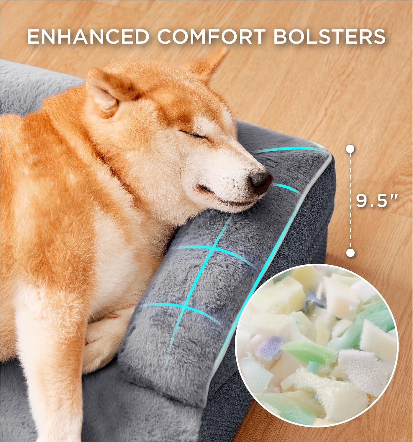 Made4Pets Orthopedic Dog Bed for Extra Large Dogs, Supportive Foam XXXL Pet Bed Sofa with Washable Removable Cover, Waterproof Large Dog Couch Bed, Non-Slip Bottom and Egg-Crate Foam, Grey
