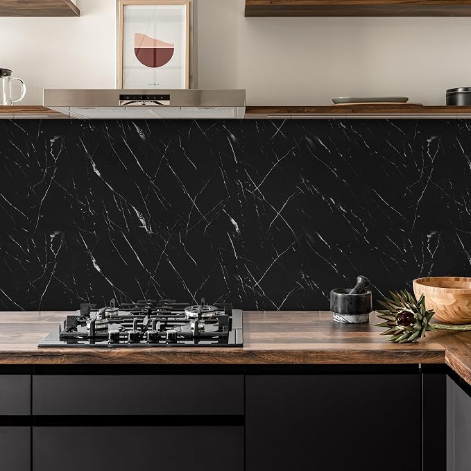Abyssaly Black Marble Contact Paper Peel and Stick Countertops Waterproof Matte
