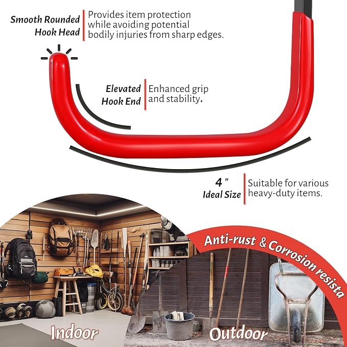 4 Inch Garage Hooks, 6 Pack Heavy Duty Wall Hooks