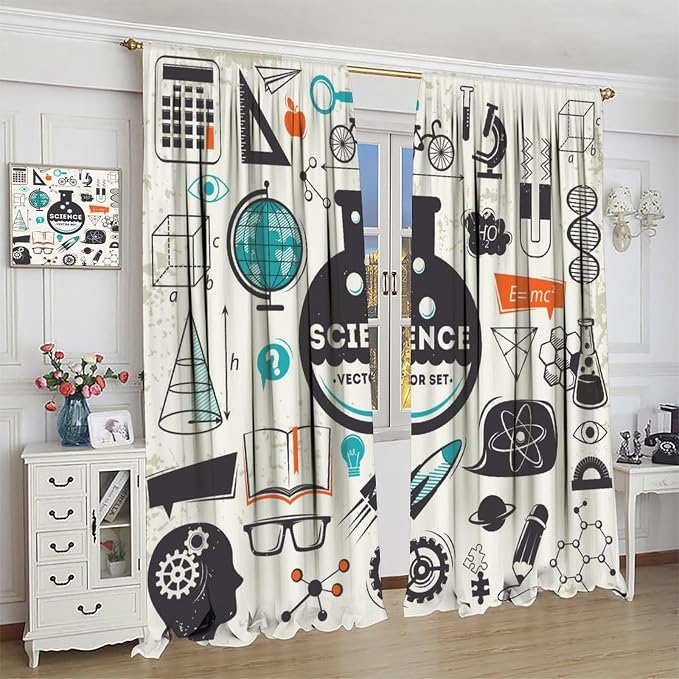 Science Bedroom Curtains, Chemistry Science Pharmacy Research Blackout Rod Pocket Window Drapes for Childs Girls Boys Bedroom Living Room Home Set 2 Panels,42x54 Inches