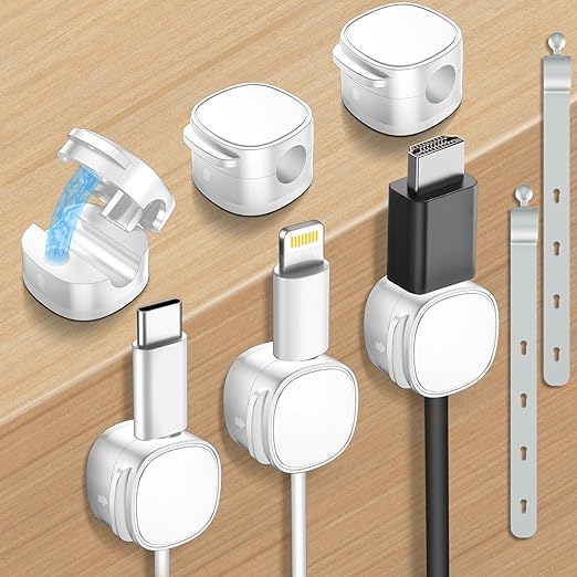 6 Pack,Magnetic Cable Clips & Silicon Cable Ties,[Cable Smooth Adjustable Under Desk Organizer],Cable Management,Cord Holder-Desk Stand Cable Organizer Holding,Adhesive for Home Cable Keeper