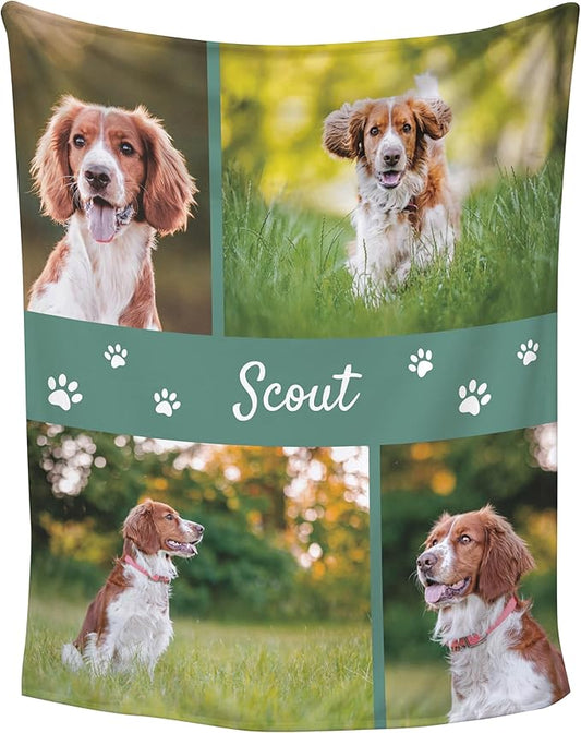 Prints Next Day – Custom 60" x 80" Plush Pet Lightweight Blanket with Multi-Photo Upload - Personalized with Pet Lightweight's Name - Gift for Dog or Cat Owners - Printed in America
