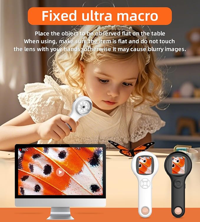 Microscope for Kids, Portable Digital Microscope with 500X Magnifying Glass, Handheld Camera Mini Pocket Magnification, Educational Christmas Birthday Gifts for Ages 4 5 6 7 8 9 10 11 12
