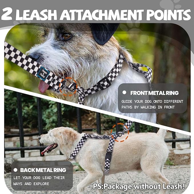 Roses&Poetry Dog Harness Small Sized Dog, 6 Point Adjustable Fit No Pull Harness with Handle for Control and Easy Walking, Reflective Pet Halter Harnesses（Blackwhite-S）