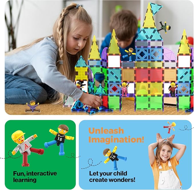 PicassoTiles Magnetic Tiles Compatible 8pc Character Action Figures Arms Legs Move in Different Directions Magnet Tile Toddler Picasso Add On Set Educational Toddlers Toy Pretend Play Ages 3+ PTA03