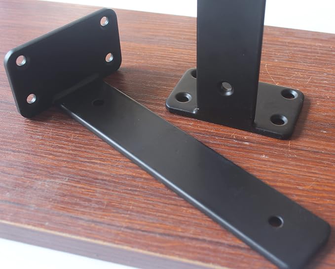 2 Pack - 8 inch Black Hidden L Shelf Bracket Iron Floating Shelf Brackets