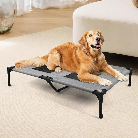 Raised Dog Bed Cooling Cot for Indoor Outdoor Use Portable Waterproof Mesh Pet Bed Washable for Large Medium Small Dogs, Grey