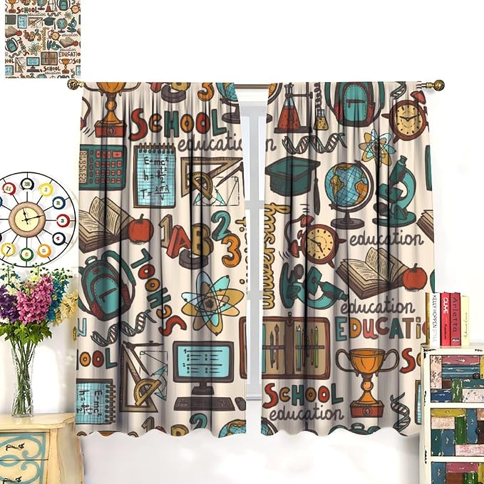 Science Blackout Curtains, Chemistry Science Pharmacy Research Rod Pocket Window Drapes for Kids Girls Boys Bedroom Living Room Set 2 Panels,63x72 Inches