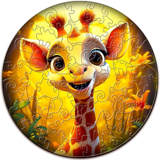 Wooden Puzzles for Kids Ages 4-6 - Giraffe Puzzle (11.4 x 11.4 in) - 50 Piece Puzzles for Kids - All Pieces Unique Shape - Gifts for Boys Girls Toddlers Ages 3-5 2-4 Year Old