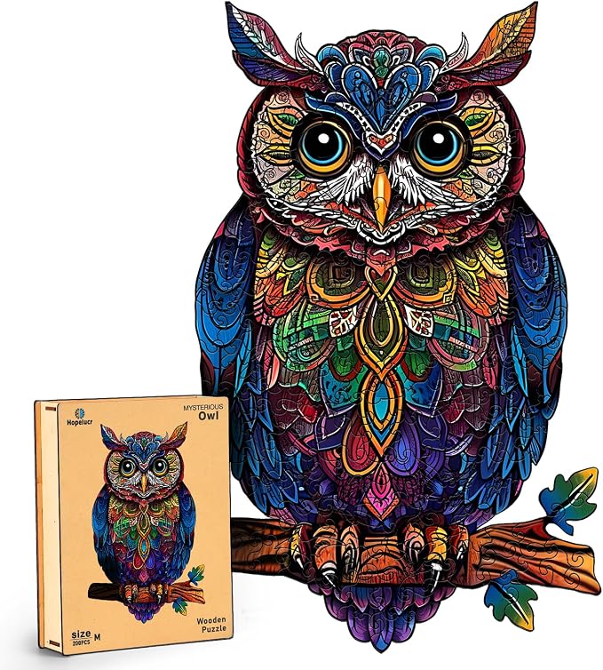 Wooden Puzzles for Adults, Unique Shaped Animal Jigsaw Puzzles, Owl Wood Puzzles Adult, Birthday Gifts for Adult and Kids, 200 Piece 11.2"×7.3"