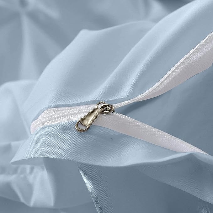 Pinch Pleated Duvet Cover Set 100% Brushed Microfiber 3PC Alaska King Size 120x132 Duvet Cover Set, Decorative Pinch Design Sky Blue Duvet Cover with Matching Pillow Case