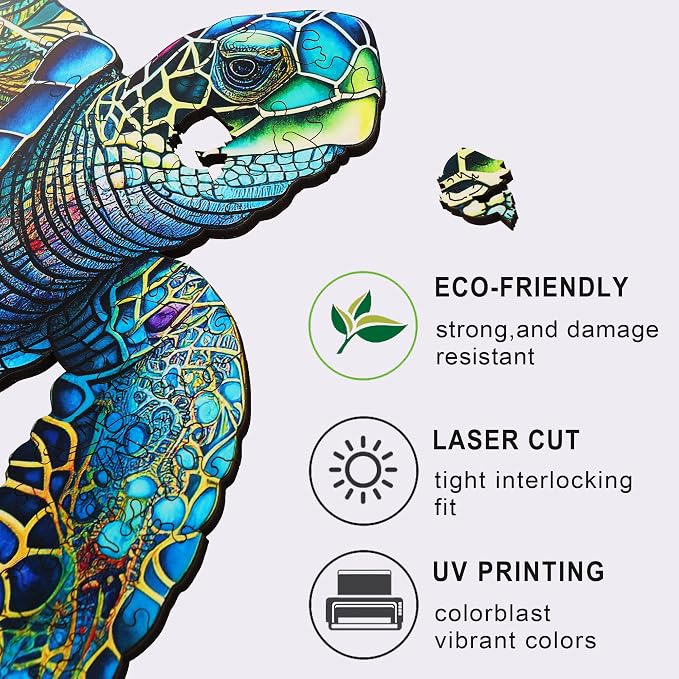 Mys Aurora FSC Certified Sea Turtle Wooden Puzzles 500 Pieces | 5MM Unique Shaped Wooden Puzzle for Adults and Kids, Family Game 16.9 x 20.7 Inch