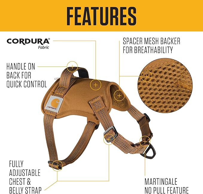 Carhartt Nylon Duck No Pull Dog Harness, Fully Adjustable Dog Harness with Quick Control Handle and Reflective Accents, Deep Wine, Small