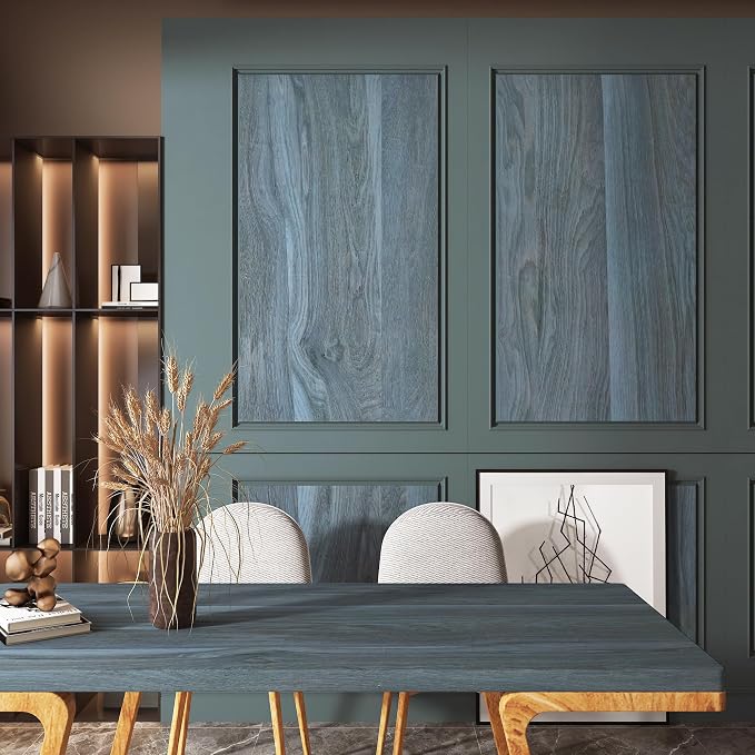 BOMENG Blue Wood Wallpaper Stick and Peel Peacock Wood Grain Contact Paper