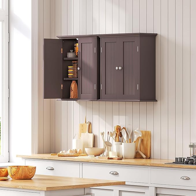 ChooChoo Bathroom Wall Cabinet, Over The Toilet Space Saver Storage Cabinet, Medicine Cabinet with 2 Door and Adjustable Shelves, Cupboard