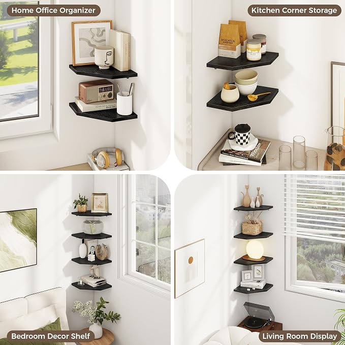 Corner Shelves 4-Pack for Bathroom & Kitchen, Space-Saving Floating Corner Wall
