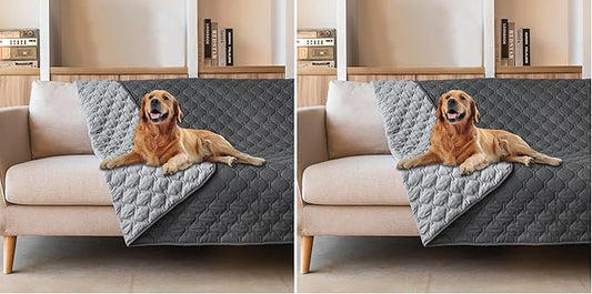 gogobunny 3X Stronger Waterproof Pet Blanket, Scratch Proof Furniture Protector for Dogs Cats, Reversible Cover 52x82 Inch, Dark Grey/Light Grey (Pack of 2)