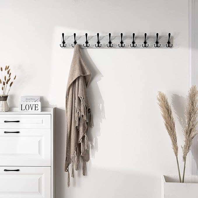 SKOLOO Rustic Large Wall Mounted Coat Rack-38.6'' Long Coat Rack for Wall, Pine Solid Wood Coat Rack Hook, Farmhouse Coat Hanger Wall Mount for Hanging Jacket Coat Hat, Pack of 2