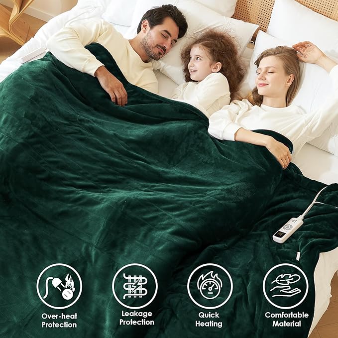 EHEYCIGA Heated Blanket - Queen Size, 9 Heating Levels, 10 Hour Auto Off, Soft Cozy Sherpa, Dual Control, 84 x 90 Inches