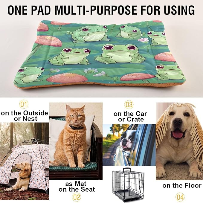 xigua Cute Frogs Dog Bed Cat Bed Washable Comfortable Pet Bed Ultra Soft Non-Slip Calming Kennel Pad for Small Medium Large Dogs Cats,18 x 24 Inch