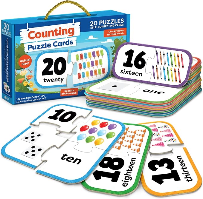 Number Puzzle Kindergarten Math Games - Number Puzzles for Kids Ages 3-5 - 20 Sets Matching Puzzle Toddler Learning Toys - Preschool Classroom Must Haves - Math Manipulatives Kindergarten